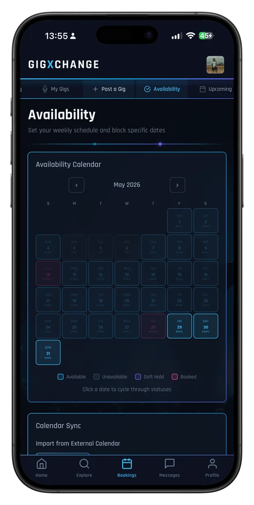 Availability — set your dates, avoid clashes