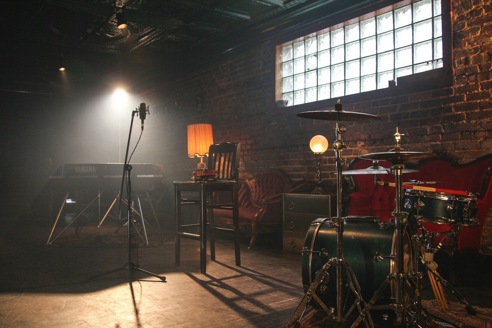 The back room — set up for a gig